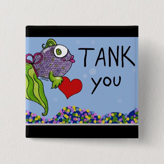 Vis in de tank bedankt vierkante button 5,1 cm (Voorkant)