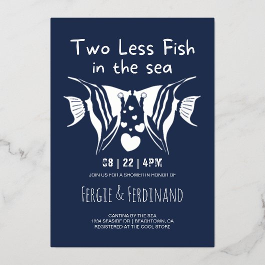 Vis in de zee Nautical Marine Koppel Bruisfeest  Folie Uitnodiging (Voorkant)