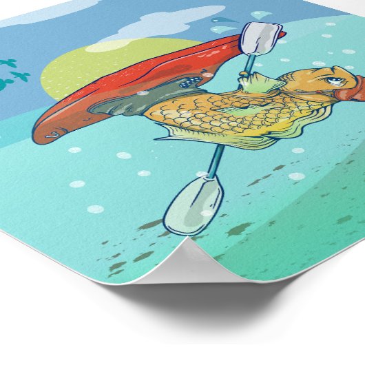 Vis in een kajak poster (Hoek)