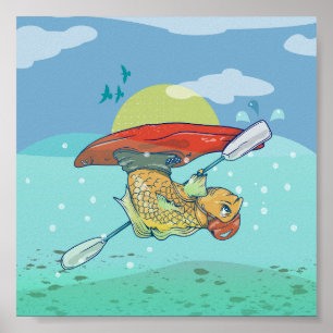 Vis in een kajak poster