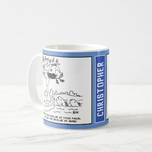 Vis in een nestje. Evolutie-Cartoon. Koffiemok