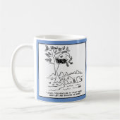 Vis in een nestje. Evolutie-Cartoon. Koffiemok (Links)