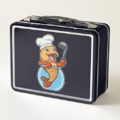 Vis in glas als Cook met soep (Achterkant)