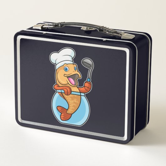 Vis in glas als Cook met soep (Achterkant)