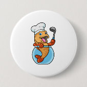 Vis in glas als Cook met soep Ronde Button 7,6 Cm (Voorkant)