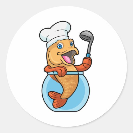 Vis in glas als Cook met soep Ronde Sticker (Voorkant)