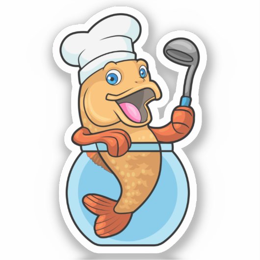 Vis in glas als Cook met soep Sticker (Voorkant)