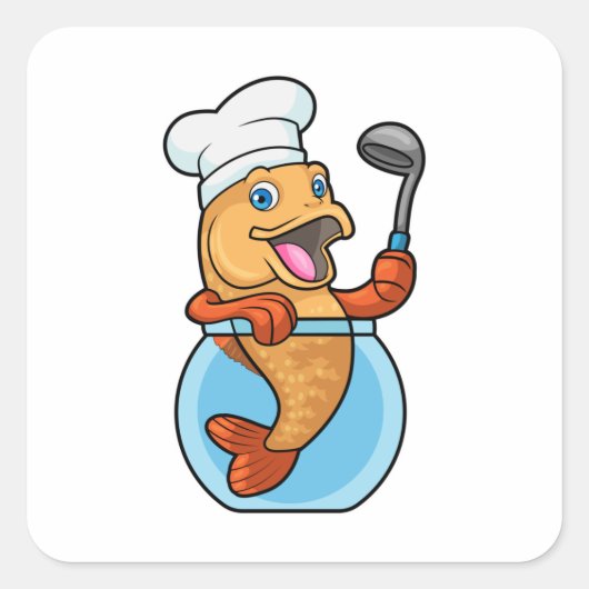 Vis in glas als Cook met soep Vierkante Sticker (Voorkant)