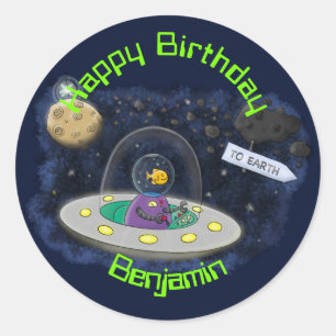 Vis in UFO-cartoon Ronde Sticker