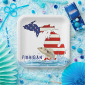 Vis in water met vlag Michigan Papieren Bordje (Feest)