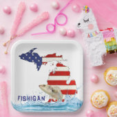 Vis in water met vlag Michigan Papieren Bordje (Feest)