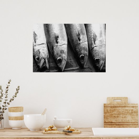 Vis in zwart-wit poster (Keuken)