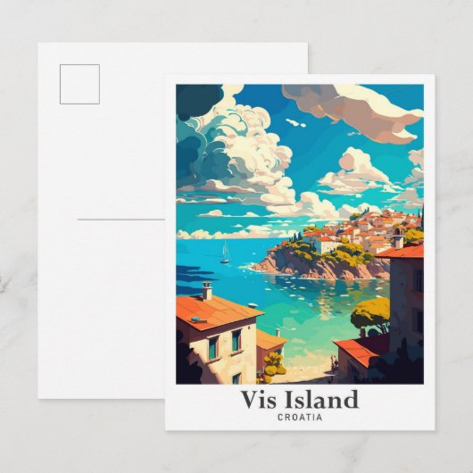 Vis Island Kroatië Reizen Illustratie Briefkaart (Voorkant / Achterkant)