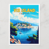 Vis Island Kroatië vintage reisillustratie Briefkaart (Voorkant)