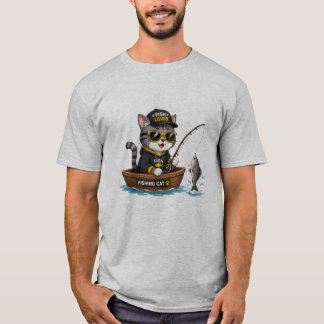 Vis Kat Visliefhebber Schattige Kat Vissen in Boot T-shirt