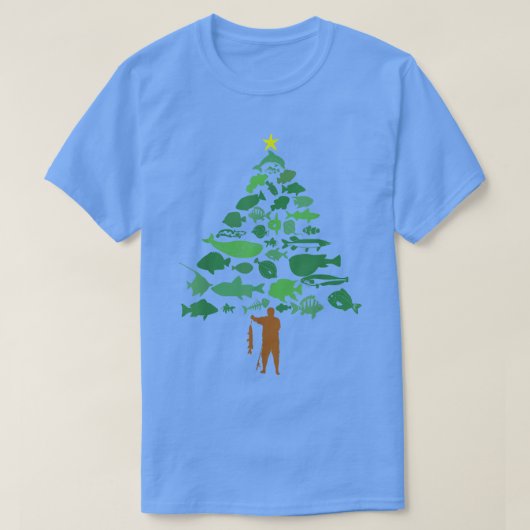 Vis kerstboom Merry Fishmas Funny Kerstmis T-shirt (Design voorkant)