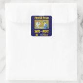 Vis kopen ~ Vlees opslaan Vierkante Sticker (Tas)