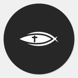 Vis Kruis Jezus Christelijke Gebeden Heren Dames Ronde Sticker
