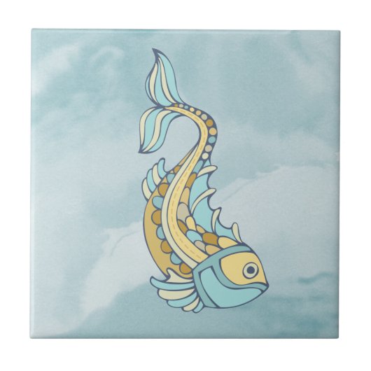 Vis Kunst Blauw Mozaïek Nautisch Tegeltje (Voorkant)
