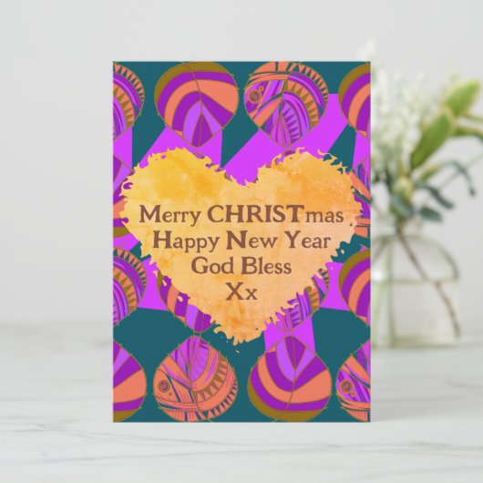 Vis laat Paarse groene Sinaasappel kerst Feestdagenkaart (Staand voorkant)