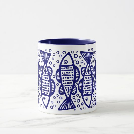 Vis - marineblauw mok (Midden)