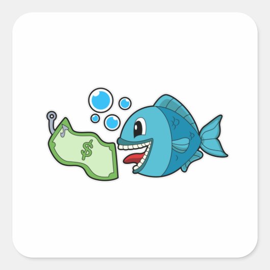 Vis met banknotitie vierkante sticker (Voorkant)