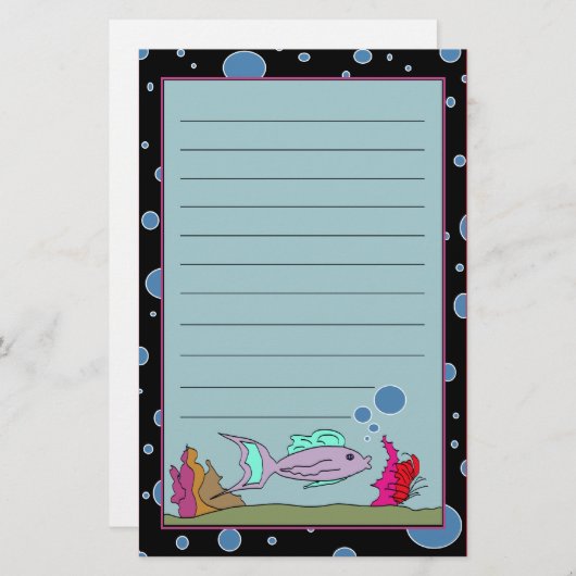 Vis met gebubble Border Lined Stationery Briefpapier (Voorkant / Achterkant)