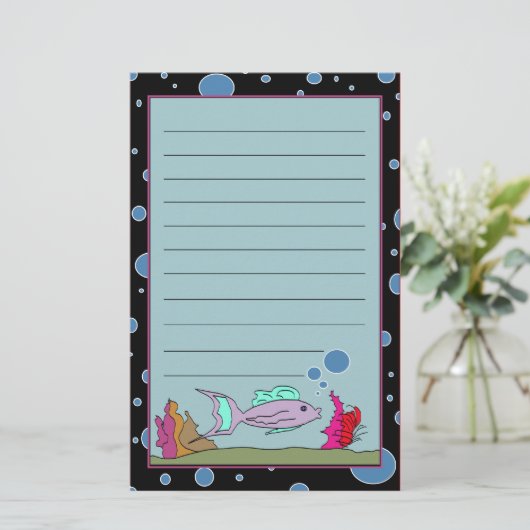 Vis met gebubble Border Lined Stationery Briefpapier (Staand voorkant)