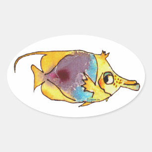 Vis met klauwhout, langwerpige boterhamvis ovale sticker