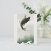 Vis met pekelvis schilderen door Ohara Koson Briefkaart (Staand voorkant)