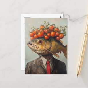 Vis met tomaten op zijn hoofd briefkaart