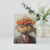 Vis met tomaten op zijn hoofd briefkaart (Staand voorkant)