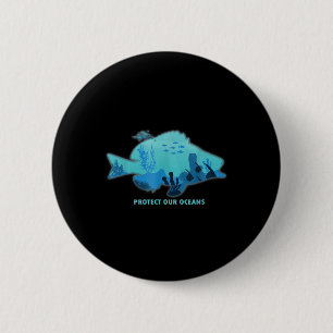 Vis met vin, milieubescherming, klimaat p ronde button 5,7 cm