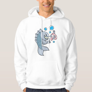 Vis met vishaak en -worm hoodie