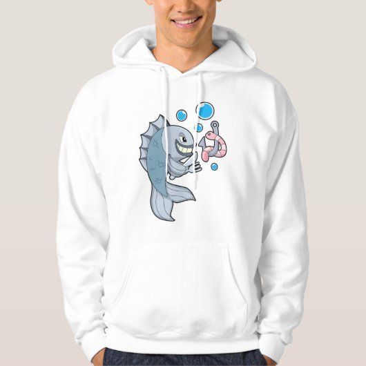 Vis met vishaak en -worm hoodie (Voorkant)