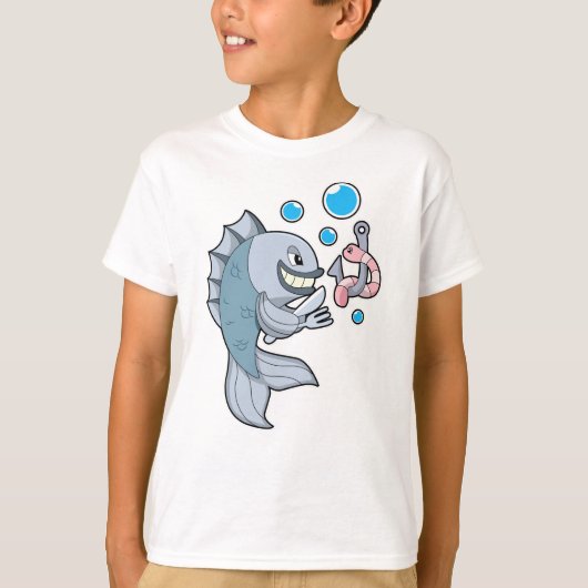 Vis met vishaak en -worm t-shirt (Voorkant)