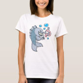 Vis met vishaak en -worm t-shirt (Voorkant)