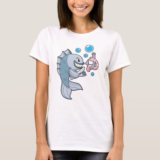 Vis met vishaak en -worm t-shirt (Voorkant)