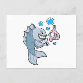 Vis met vishaak & Worm Briefkaart