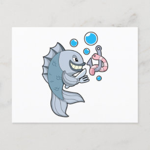 Vis met vishaak & Worm Briefkaart