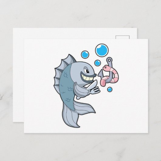 Vis met vishaak & Worm Briefkaart (Voorkant / Achterkant)