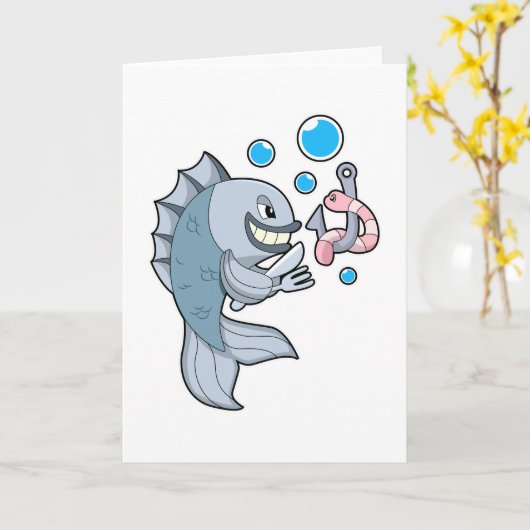 Vis met vishaak & Worm Kaart (Gele Bloem)