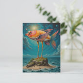 Vis Met Vogelpoten Op Klein Eiland Surrealistisch Briefkaart (Staand voorkant)