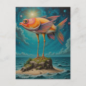 Vis Met Vogelpoten Op Klein Eiland Surrealistisch Briefkaart (Voorkant)