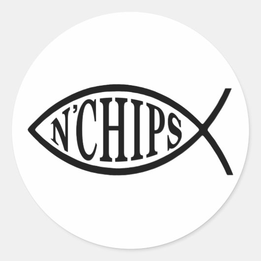 vis N' Chips vis Ronde Sticker (Voorkant)
