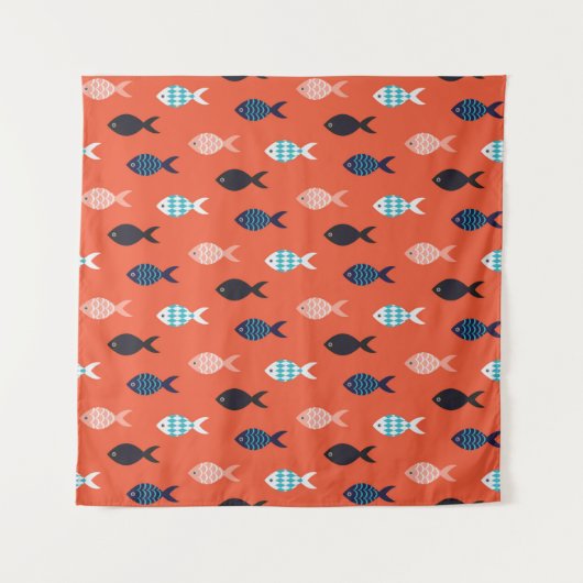  vis naadloos. Shoal of fish in ro Wandkleed (Voorkant)