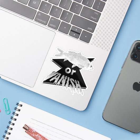 Vis of Vanish Sticker - Monochroom (Laptop met iPhone)