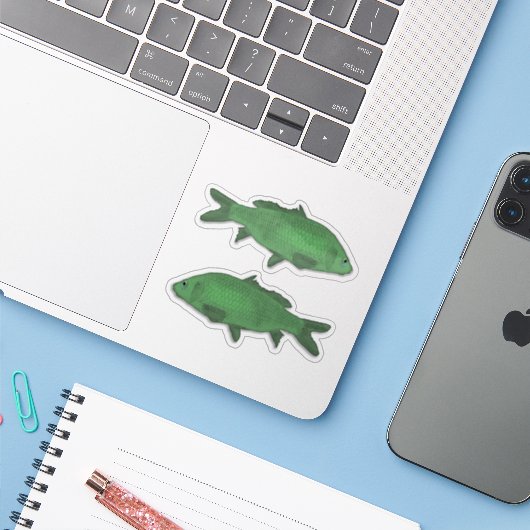 Vis of Vis Sticker Set - Groen (Laptop met iPhone)