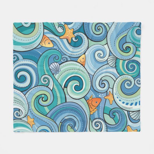Vis onder het golfpatroon fleece deken (Voorkant (Horizontaal))