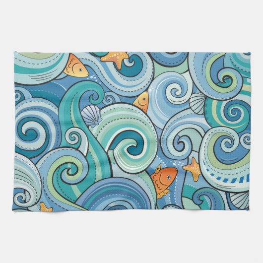 Vis onder het golfpatroon theedoek (Horizontaal)